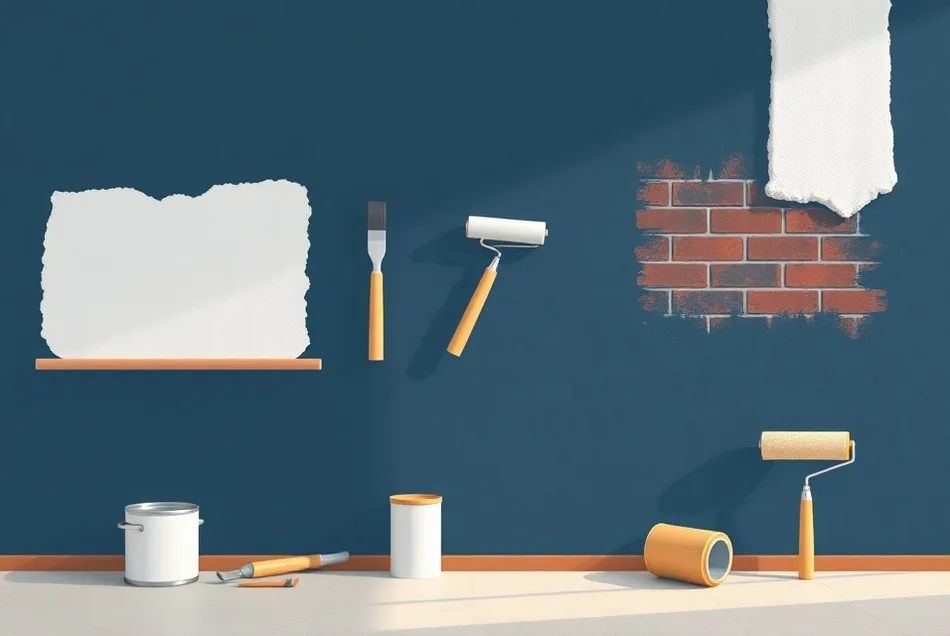 Outils de peinture disposés dans l'ordre des étapes du chantier